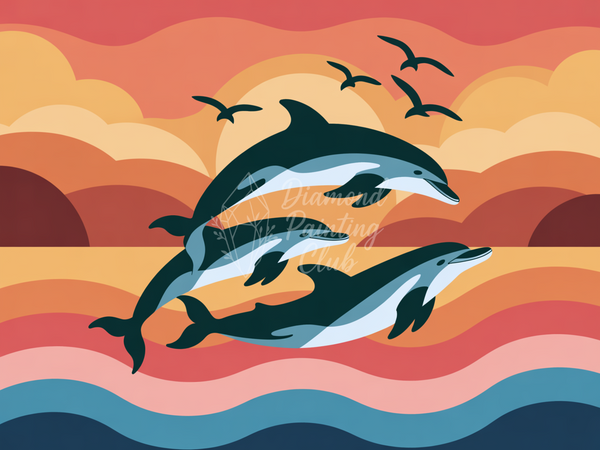 Broderie Diamant Dauphins au Crépuscule