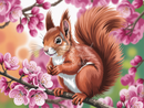 Broderie Diamant Écureuil aux Fleurs Roses
