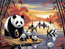 Broderie Diamant Famille Panda au Crépuscule