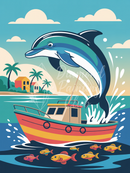 Broderie Diamant Dauphin Pêcheur