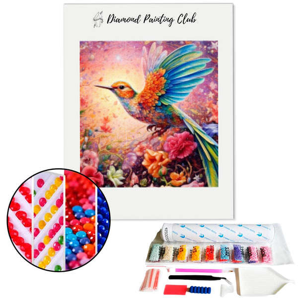 Kit De Broderie Diamant 5D Colibri - Décoration DIY Facile 40x30 Cm - Toile Et Strass Inclus - 4