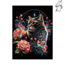 Broderie diamant Félin et fleurs au clair de lune | Diamond-painting-club.com