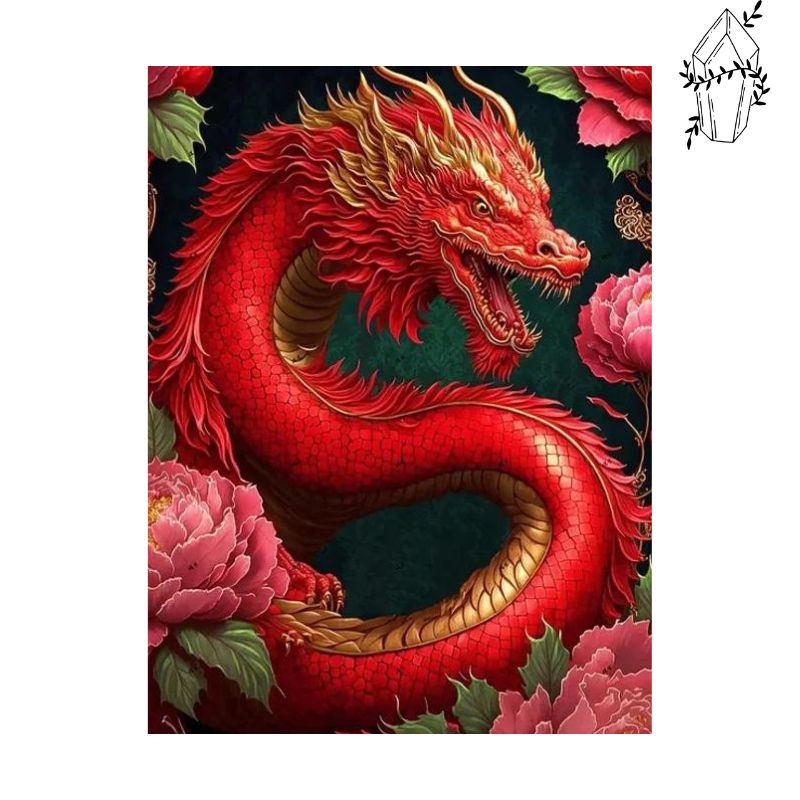 Broderie diamant dragon rouge de rose | Diamond-painting-club.com