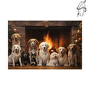Broderie diamant Chiens devant la cheminée de Noël | Diamond-painting-club.com