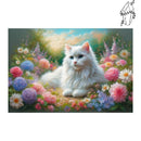 Broderie diamant Chat Angora Blanc dans les fleurs | Diamond-painting-club.com
