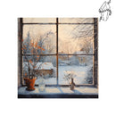 Broderie diamant Fenêtre sur le jardin enneigé | Diamond-painting-club.com