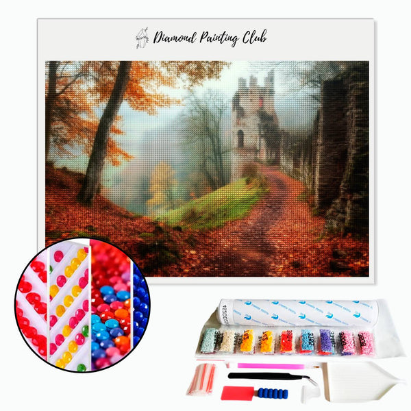 Broderie diamant Château de France dans la brume | Diamond-painting-club.com