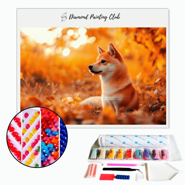 Broderie diamant Shiba inu en Automne | Diamond-painting-club.com