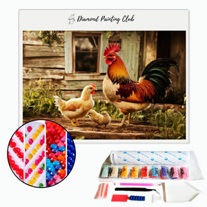 Broderie diamant Coq et sa poule | Diamond-painting-club.com