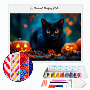 Broderie diamant Chat noir d'Halloween | Diamond-painting-club.com