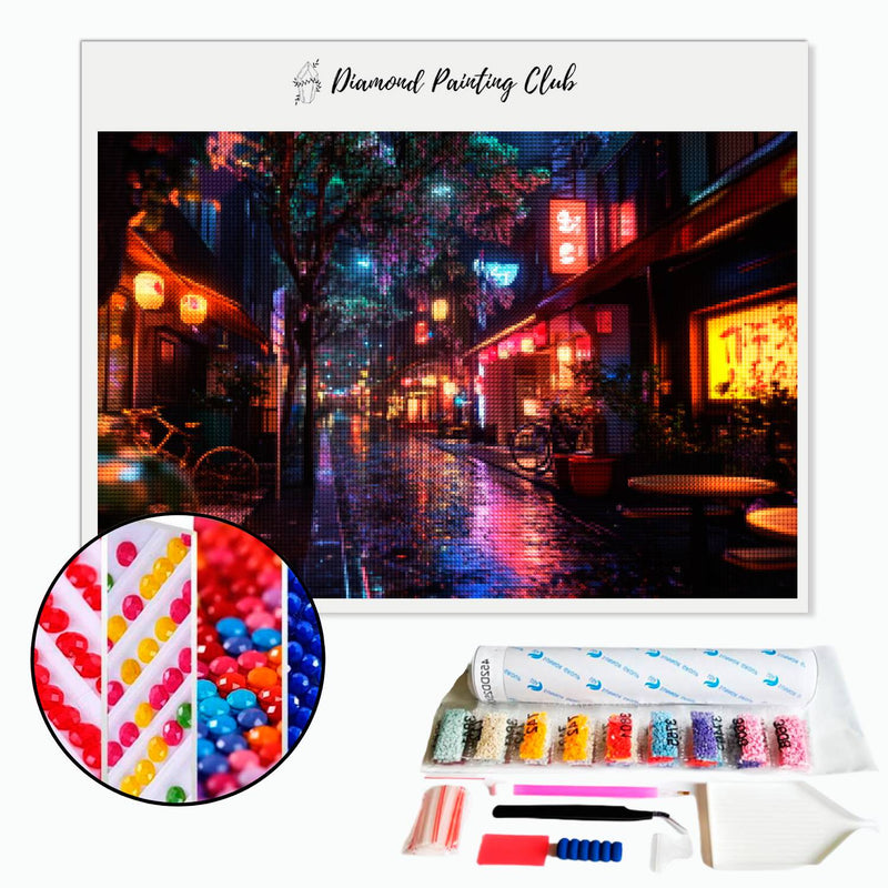 Broderie diamant Rue de Tokyo la nuit | Diamond-painting-club.com