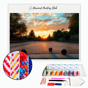 Broderie diamant Pétanque au coucher de soleil | diamond-painting-club.com