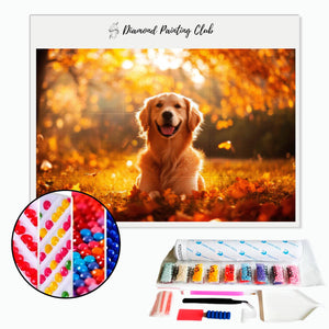 Broderie diamant Golden retriever en Automne | Diamond-painting-club.com