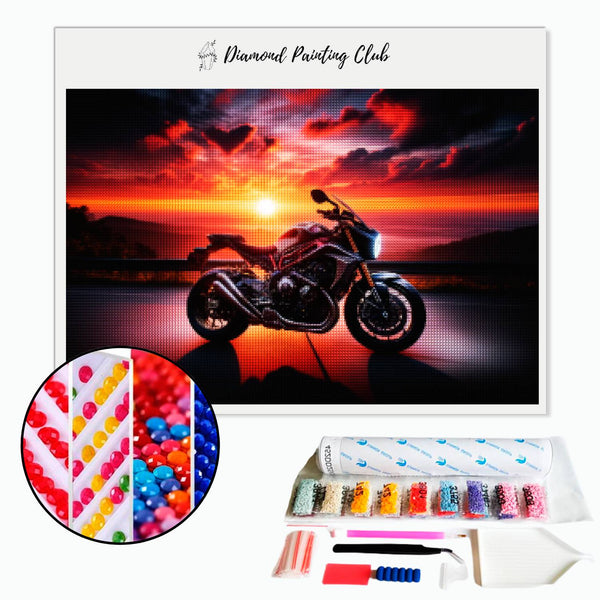 Broderie diamant Moto et couché de soleil | Diamond-painting-club.com