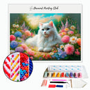 Broderie diamant Chat Angora Blanc dans les fleurs | Diamond-painting-club.com