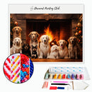Broderie diamant Chiens devant la cheminée de Noël | Diamond-painting-club.com