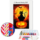 Broderie diamant Chat noir au clair de lune jaune | Diamond-painting-club.com