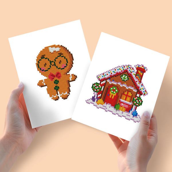 Mini Diamond Painting - Bonhomme Pain d'Épices & Maison de Noël (2 pièces)