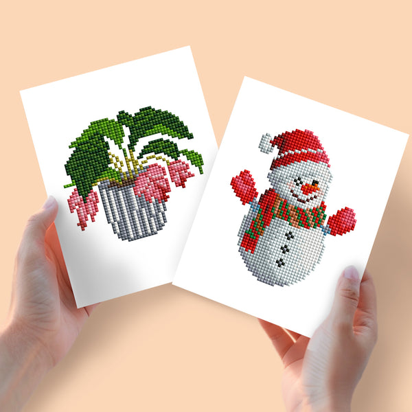Mini Diamond Painting - Fleur & Bonhomme de Neige (2 pièces)