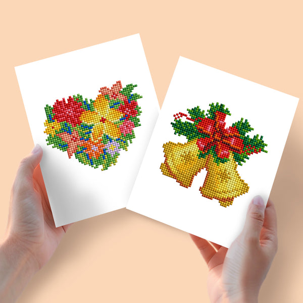 Mini Diamond Painting - Cœur de Fleurs & Clochettes de Noël (2 pièces)
