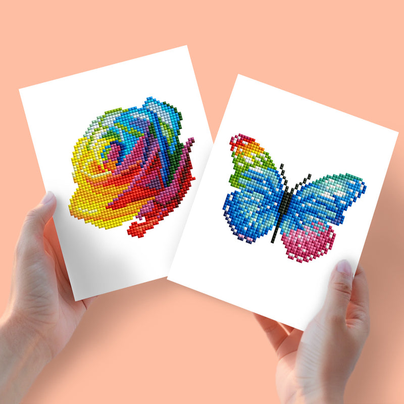 Mini Diamond Painting - Rose Arc-en-Ciel & Papillon Multicolore (2 pièces)