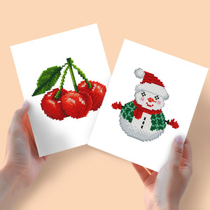 Mini Diamond Painting - Cerises & Bonhomme de Neige (2 pièces)