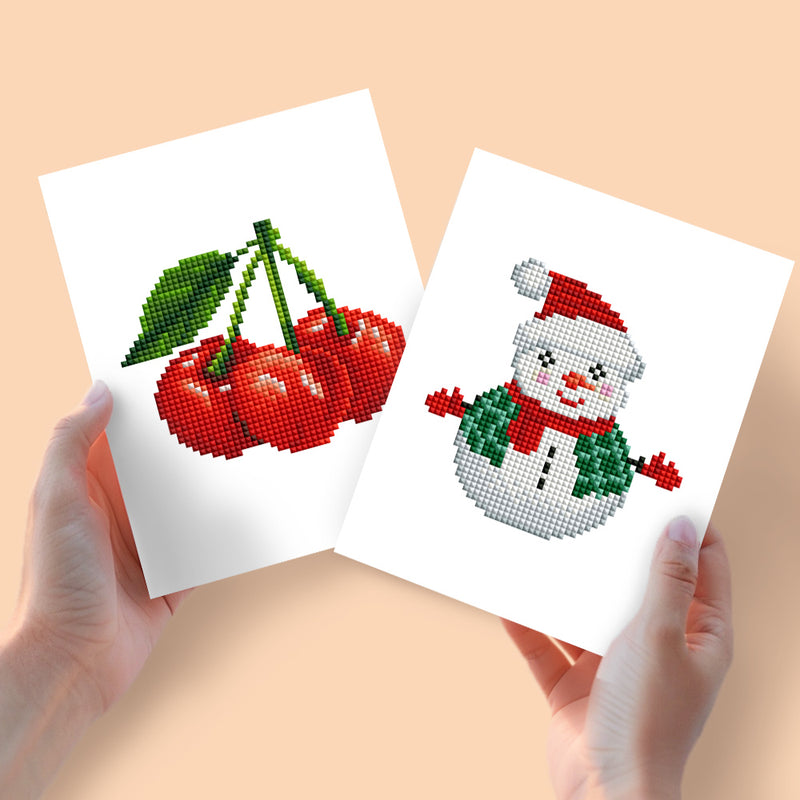 Mini Diamond Painting - Cerises & Bonhomme de Neige (2 pièces)