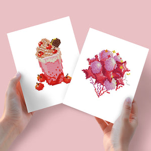 Mini Diamond Painting - Milkshake & Glace Rose (2 pièces)
