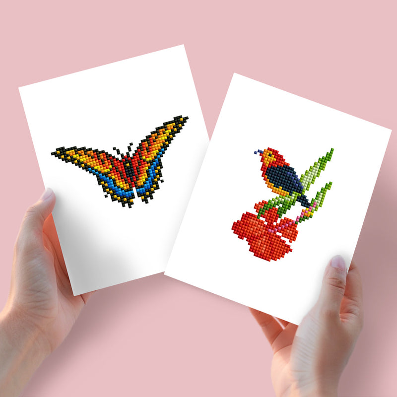 Mini Diamond Painting - Papillon & Oiseau Fleur (2 pièces)
