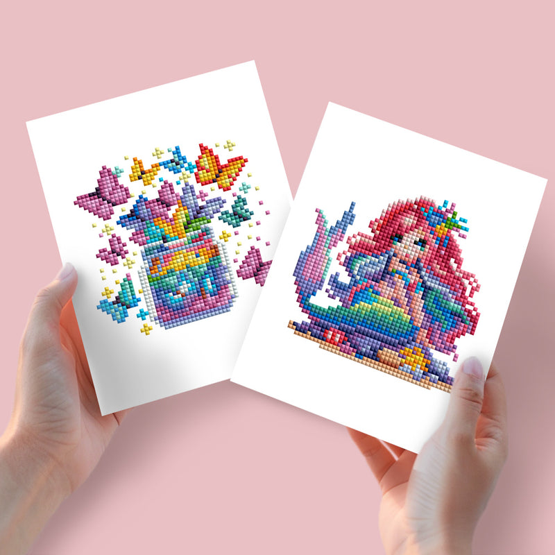 Mini Diamond Painting - Fée des Papillons & Sirène Arc-en-Ciel (2 pièces)