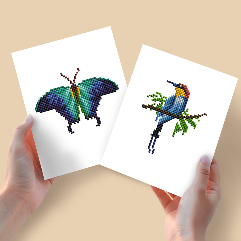 Mini Diamond Painting - Papillon Tropical & Oiseau Exotique (2 pièces)