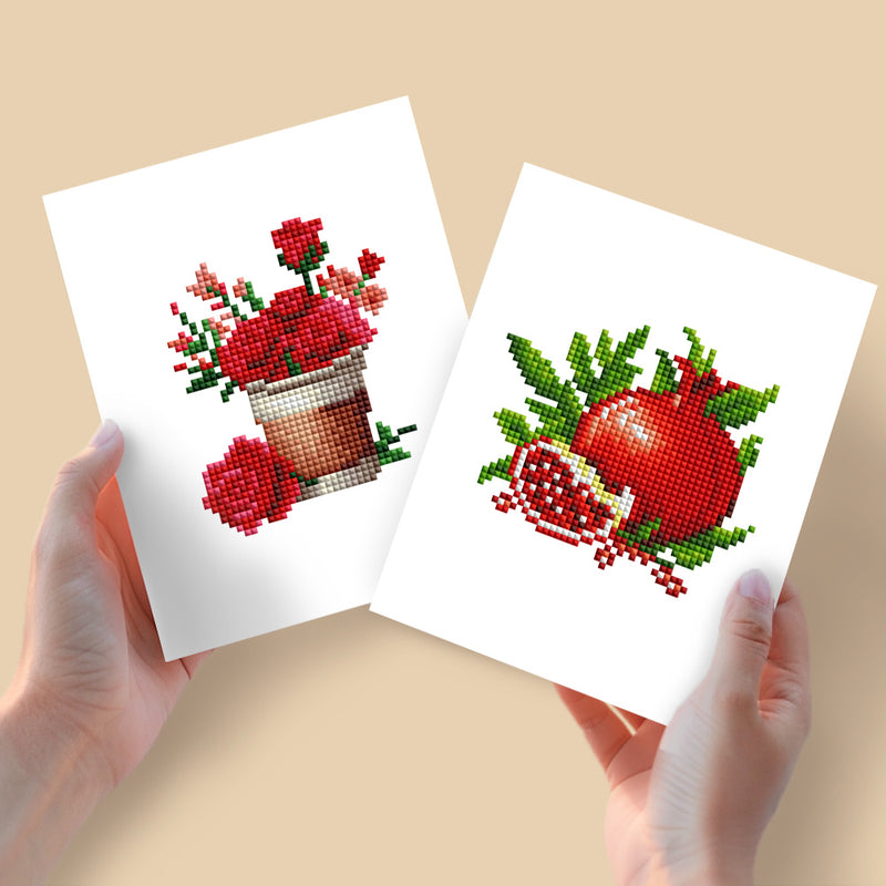 Mini Diamond Painting - Pot de Roses & Grenade (2 pièces)