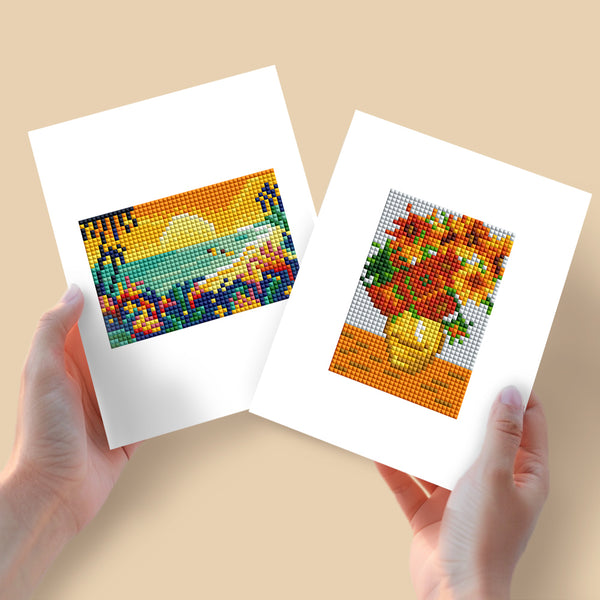 Mini Diamond Painting - Bouquet Orange & Coucher de Soleil (2 pièces)