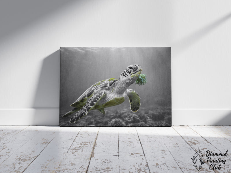 Broderie Diamant Tortue Marine Sépia