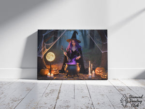 Broderie Diamant Sorcière d'Halloween et Potion