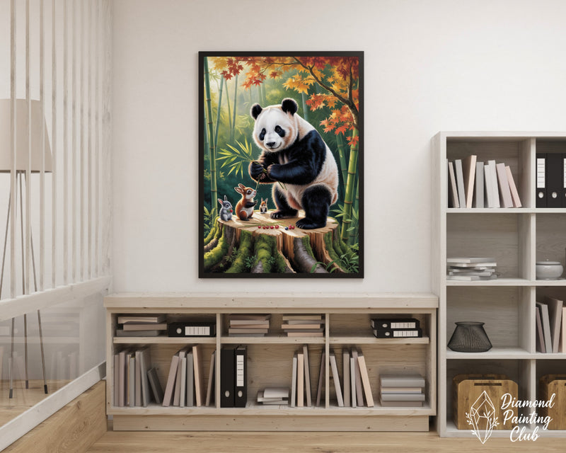 Broderie Diamant Panda en Forêt d'Automne