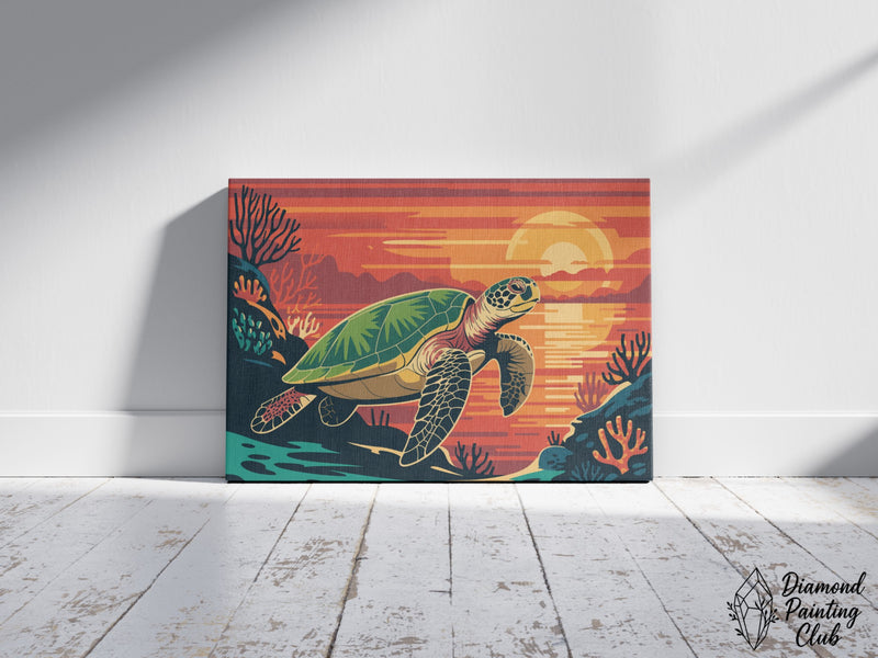 Broderie Diamant Tortue Récif Crépuscule