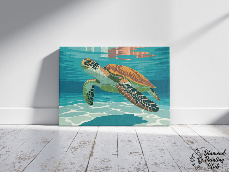Broderie Diamant Tortue Nage Cristal