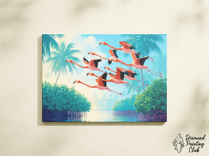 Broderie Diamant Flamants au-dessus