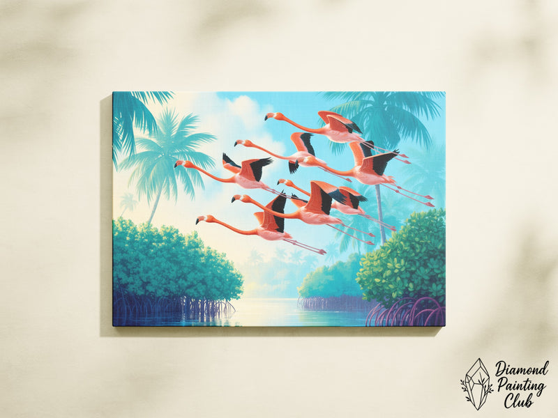 Broderie Diamant Flamants au-dessus