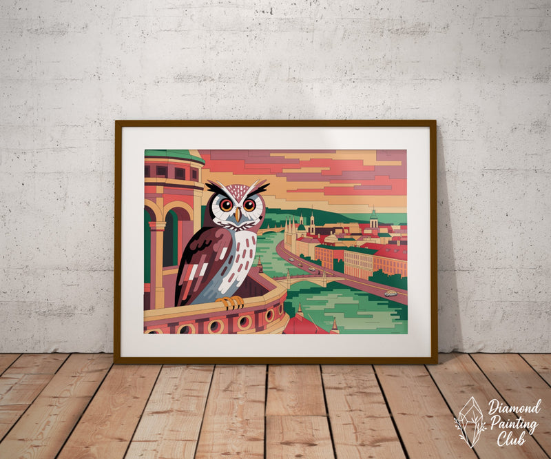 Broderie Diamant Chouette et Ville