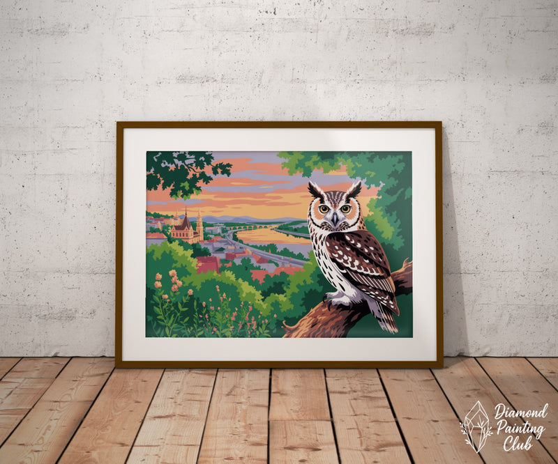 Broderie Diamant Chouette et Rayons Dorés