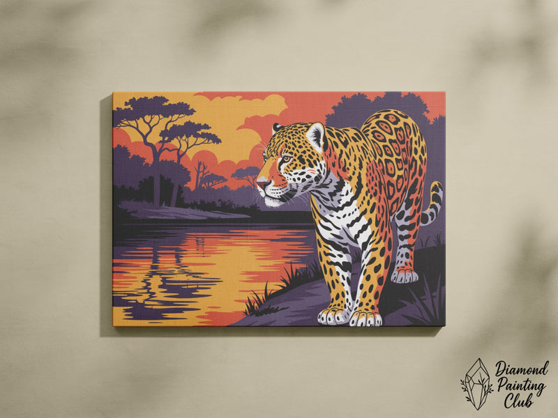 Broderie Diamant Jaguar au crépuscule