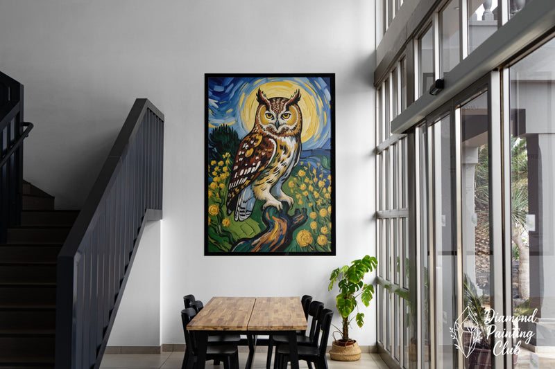 Broderie Diamant Chouette à la Nuit Étoilée