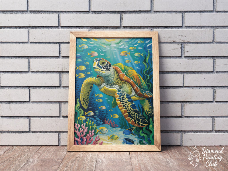 Broderie Diamant Tortue Marine Tropicale