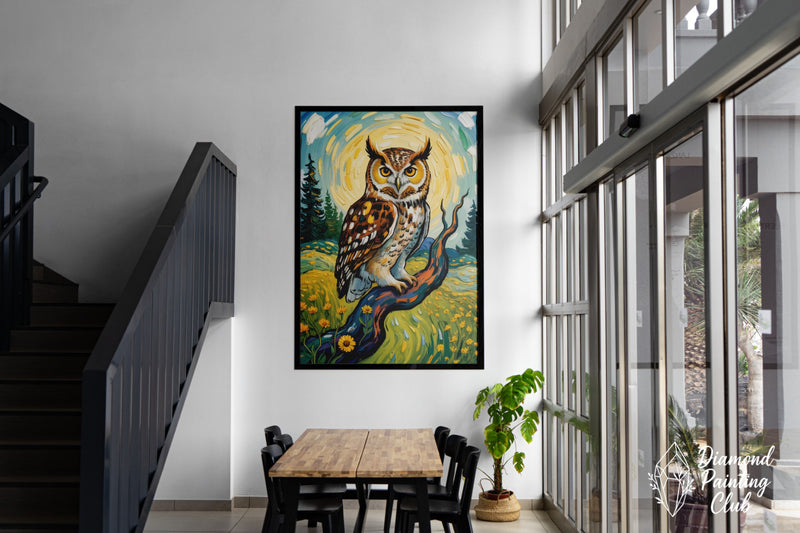 Broderie Diamant Chouette et Tournesols Impressionnistes