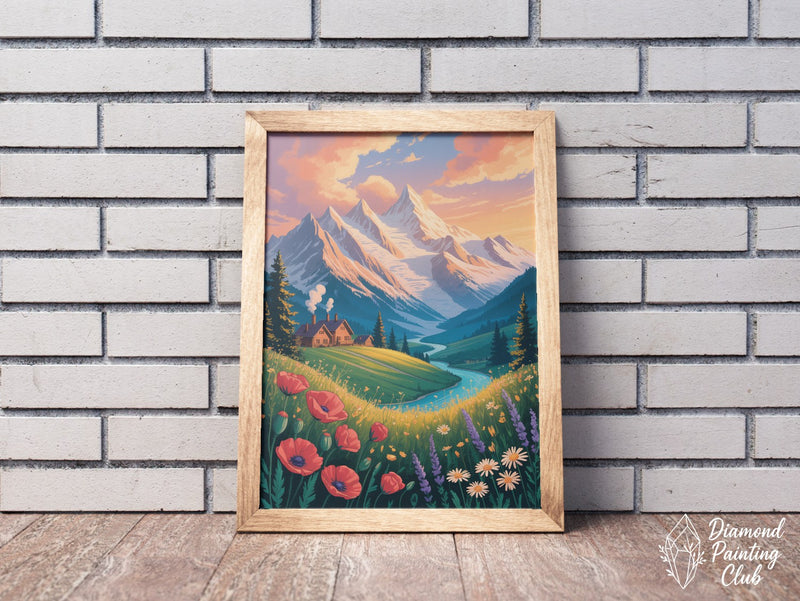 Broderie Diamant Montagne Fleurs