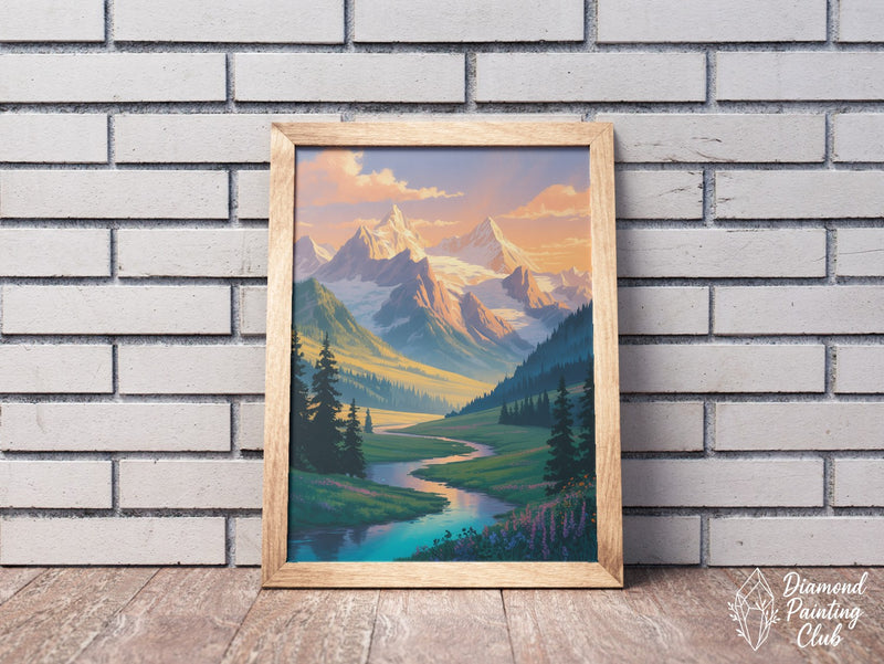 Broderie Diamant Montagne Crépuscule
