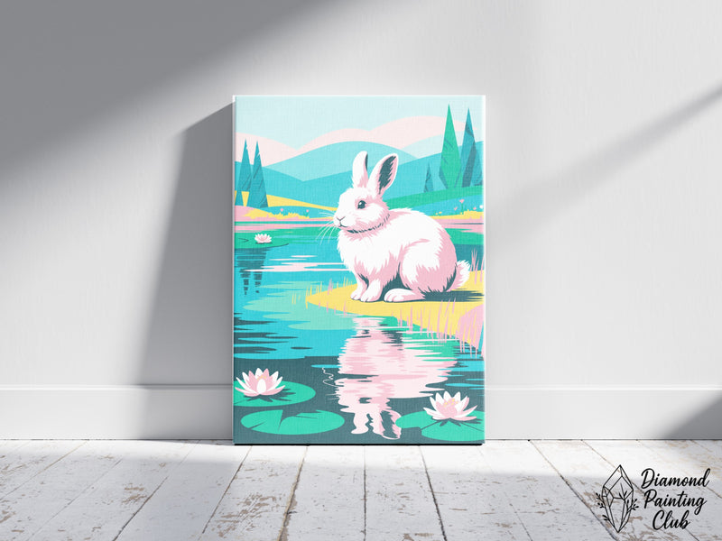 Broderie Diamant Lapin au Bord du Lac