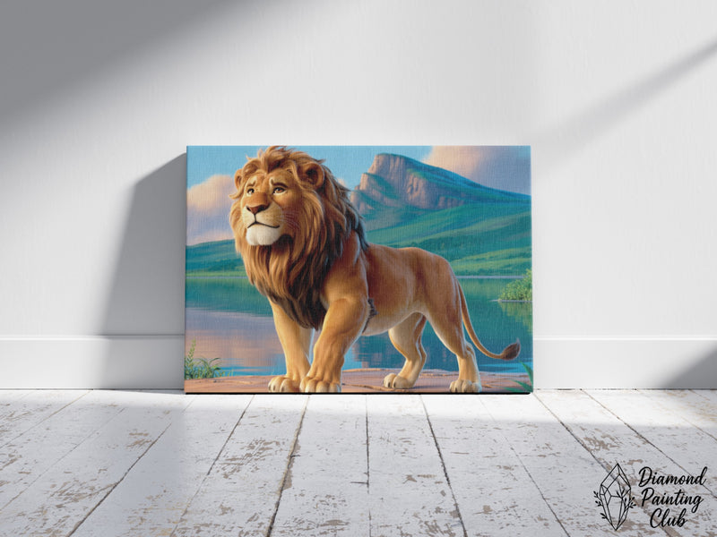 Broderie Diamant Lion au Bord du Lac